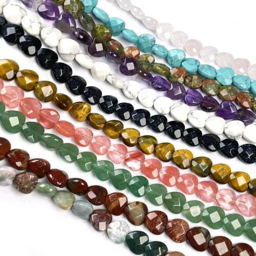 Natural Stone Beads Faceted Heart Crystal Agates Amethysts Beading Charms Accessories for Jewelry Making Women Necklace Bracelet