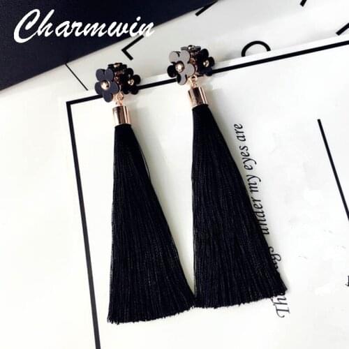 Charmwin New Fashion Exaggerated Long Tassel Earrings Women Jewelry Flowers Dangle Earrings PE1374