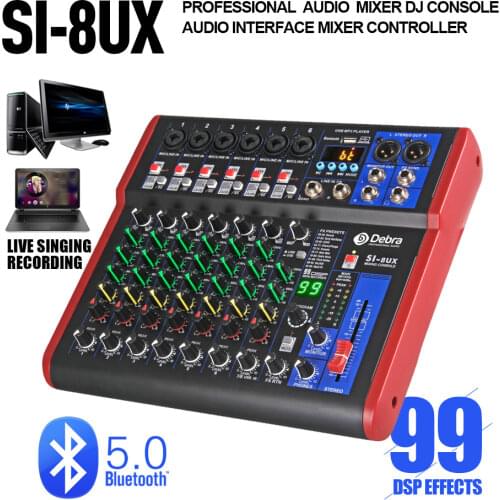 Debra Pro 8 Channel DJ Controlle with 99DSP Reverb effect Bluetooth 5.0 USB Mixer USB for karaoke PC recording condenser mic