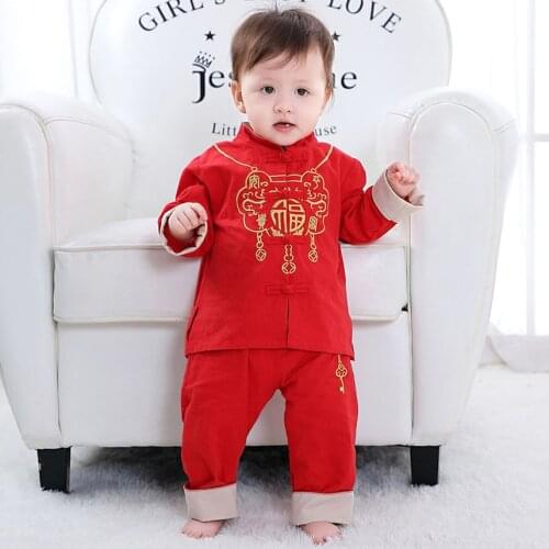 Newborn Baby Boys Tang Suit Traditional Chinese Costumes New Year Spring Festival Embroidery Blessing Clothing Set Girl Hanfu