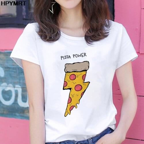 Tshirt Women Pizza power Print Clothing Cartoon Ladies New Summer Tee Female Top Clothes Tshirt Womens Graphic T-shirt Harajuku