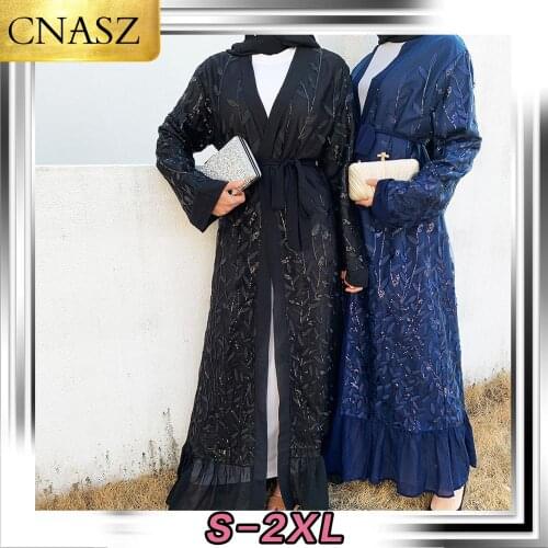 2020 New Abaya Kimono Middle East Moroccan Women Adults Islamic Sequins Clothing Arab Bangladesh Women Sequin Abaya Dubai Kimono