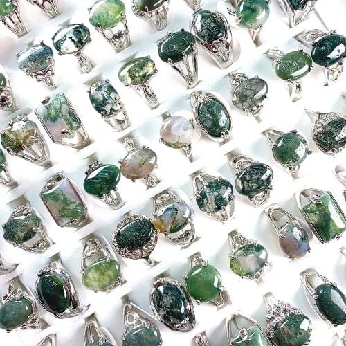 Natural Stone Rings Oval Shape Aquatic Agated Mix Style for Fashion Jewelry Women Rings Gifts Inside Diameter 18-20mm