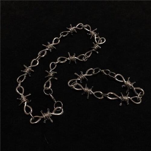 1 Set Mens Punk Gothic Alloy Barbed Wire Brambles Necklace Bracelet Jewelry Set