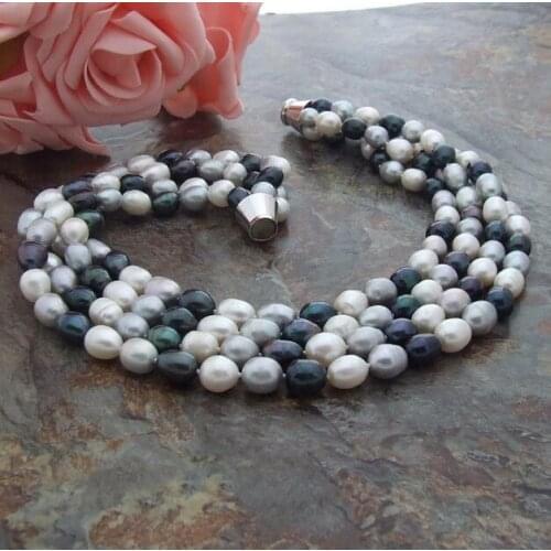 Beautiful 4row 9-11 mm Multi Color Rice freshwater Pearl Necklace