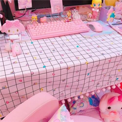 Lovely black and white grid fabric Lace 160cm doll house accessories table cloth girls Home decoration