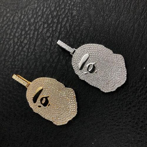 Iced Monkeys Head Pendant in Gold