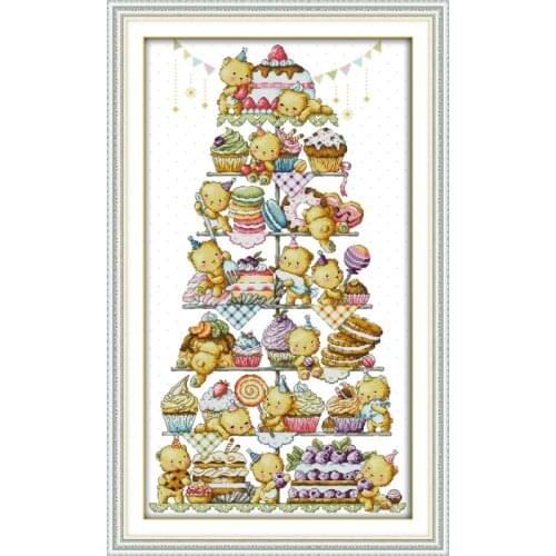 Cute cartoon pattern bear on cake dessert cross stitch kit 14ct 11ct Chinese count cross stitch kit DIY handmade embroidery gift