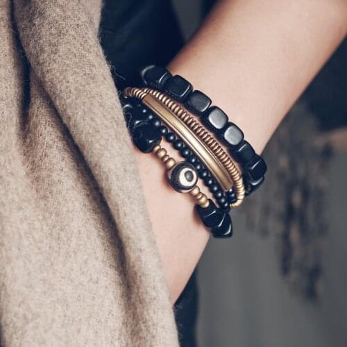 Set Ebony Brass Two Tone Rustic Hand Forged Bracelet Oxidized Hammered Brass Charm Jewelry ndividual Wrist Accessory Unisex