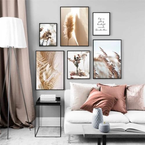 Wall Art Dried Flower Plant Beige Reed Wheat Nordic Posters And Prints Canvas Painting Wall Pictures For Living Room Home Decor