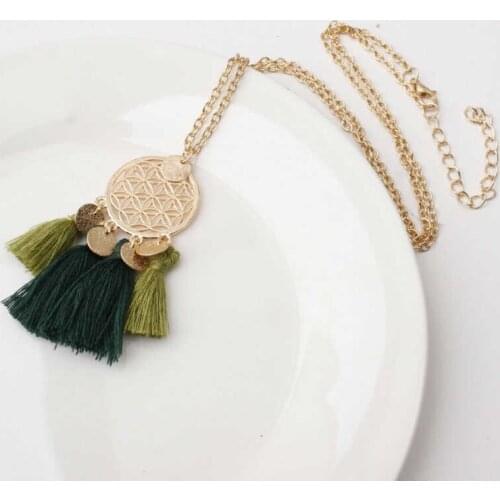 New Tassel Jewelry Sweater Pendant Round Women Alloy Hollow Chain Necklace Boho Long