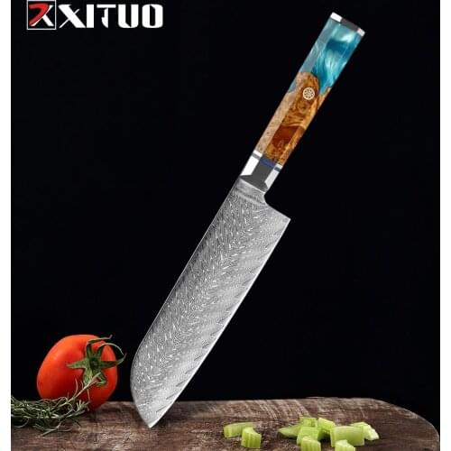 XITUO 7 Inch Santoku Knife Japanese Damascus Steel Knife Kitchen Knives Professiona Chef Knife Cleaver Very sharp knife Cooking