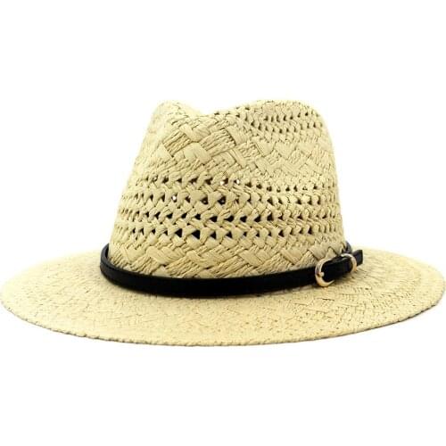 Summer Classics Men Panama Jazz Vintage Straw Hat Wide Brim Outdoor Sunshade Fashion Solid Straw Fedora Hat Sun Caps