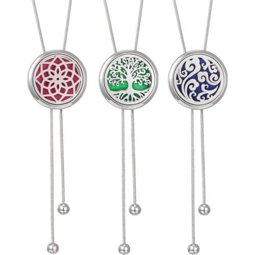 OM Aromatherapy Essential Oil Necklace Stainless Steel Diffuser Locket Felt Pads 35.5in Adjustable Snake Chain Perfume Pendant