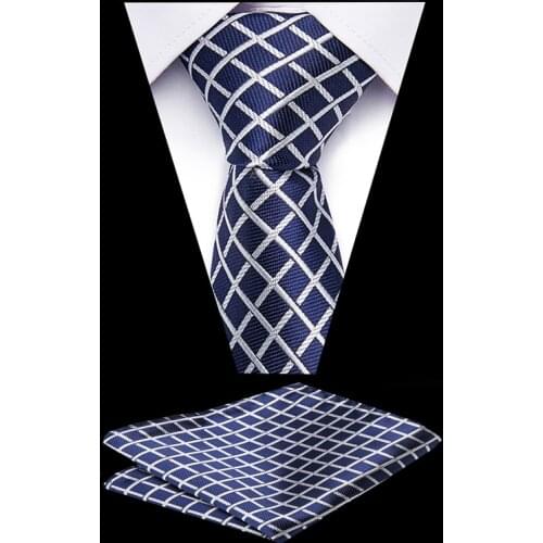 Luxury Mens Ties set Extra Long Size 145cm*7.5cm Blue Black Red Necktie Handkerchief Woven 100% Silk Neck Tie Wedding Party
