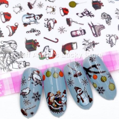 5 sheets self-adhesive Christmas nail sticker decals for nail art decorations fake nails accessoires spider Santa Claus Snowman