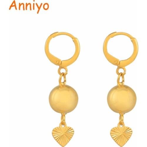 Anniyo Hear Beads Earrings for Women Girls Gold Color Wedding Romantic Stud Earring Birthday Party Gift Jewelry #137806