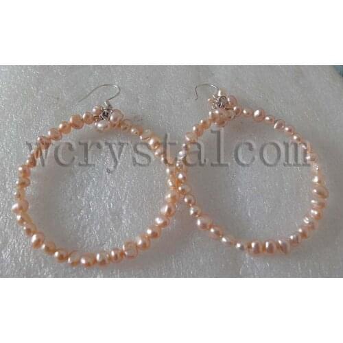 Handmade Hoop Earrings Natural Genuine Pink Freshwater Pearls baroque Nuggest beads Earrings Hoop 2"