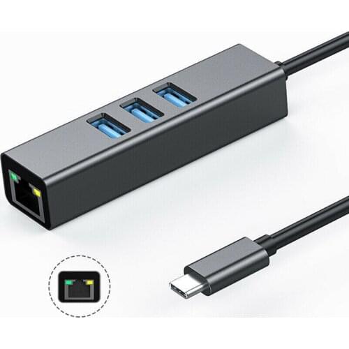 Type-C hub to RJ45 100 MB network port + 3-port USB3.0 hub to RJ45 network port hub