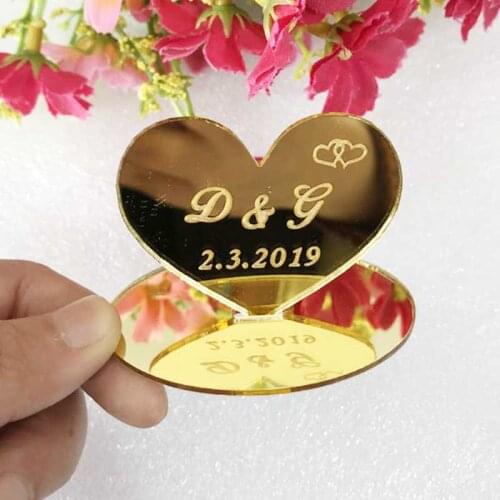 10pcs Mirror Gold Silver Heart Seat Plates Table Name Show Setting Custom Personalized Gift Wedding Bridal Shower Party Decor