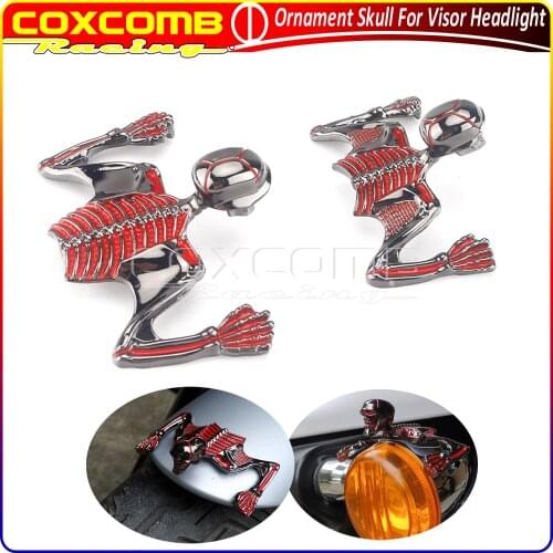Universal Motorcycle Chrome/Red Ornament Mudguard Helmet Skull Skeleton Decorative Figure For Harley Softail Bobber Chopper