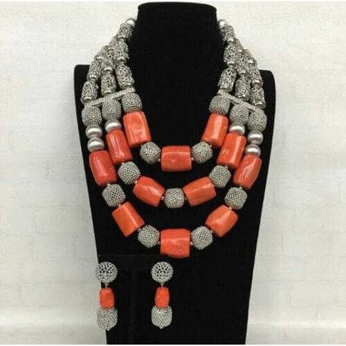 Vintage Silver Jewelry Accessories African Coral Beads Jewelry Set Wedding Indian Bridal Jewelry Set Free Shipping WD599