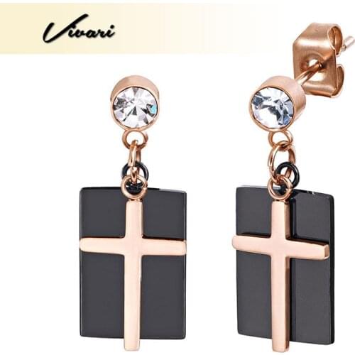 Vivari Fashion Pendant Earrings Metal 2018 Earrings For Women Two Tone Color Gold Color Black Cross Square Pattern Jewelry