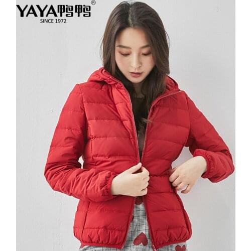 YAYA Women Large Size Multicolour Down Jackets Lightweight Coat 90% White Duck Warm Short Down Jackets Hooded Coat