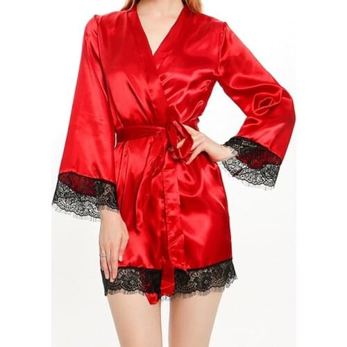 Women Short Satin Bride Robe Sexy Wedding Dressing Gown Lace Silk Kimono Bathrobe Summer Bridesmaid Nightwear