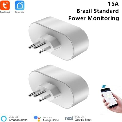 2 Pcs Brazilian WiFi Socket Smart Life APP Remote Control Brazil Standard Smart Outlet 16A Power Monitor Timer Google Compatible