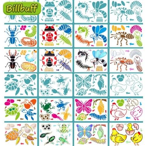 20*28cm DIY Childrens Painting Frog Butterfly Template Pattern Stencils Suit Kids Painting Early Children Educational Toys Gift