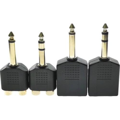 2P 1/4 Stereo Audio Jack Plug Adapter Single Male to Female 6.35mm Dual Mono Stereo Jack Headphone Microphone Splitter Converter