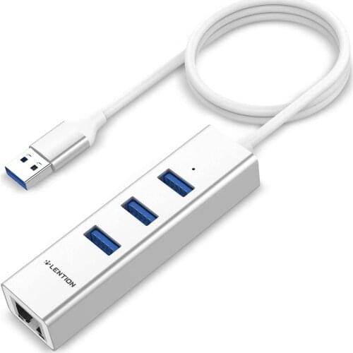 3-Port USB 3.0 Hub with Gigabit Ethernet Network RJ45 LAN Adapter for iMac, Surface, Chromebook, More Type A Laptops 0.5M