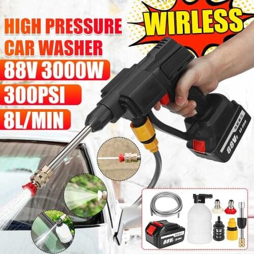 3000W 88V Cordless Car Washer Water Gun High Pressure Cleaner Washer Foam Auto Cleaning Care Car Wash Spray With 2pcs Battery