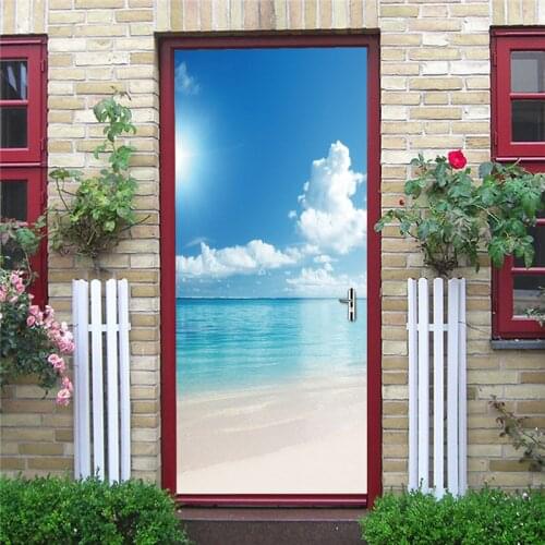 3D Door Sticker Nature Beach Mural Wallpaper for Doors Home Decoration Removable Waterproof Decals Posters Living Room Bedroom