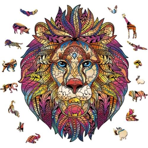 3D Puzzles Toys Wooden Animals Puzzle Lion Unique Shapes DIY Wooden Jigsaw Puzzle For Kids Adults Educational Games Crafts Gifts