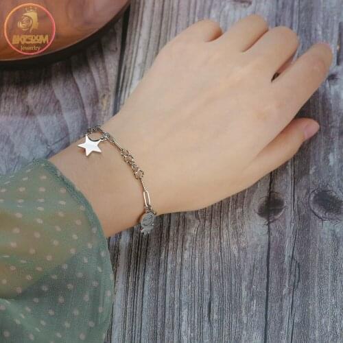Akizoom New Fashion Lucky Pentagram Smiley Bracelet Stainless Steel Color for Women Korean Charm Party Jewelry Gift