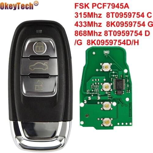 OkeyTech 3 Buttons FSK 868MHZ Remote Control Car Key For Audi A4 A5 Q5 A4L 08-16 8T0959754 D 8K0959754D/H 8T0959754 J New Style