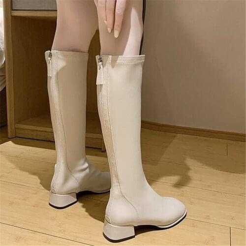 Designer Womens warm boots autumn winter new square toe back zipper high-tube womens boots fashion thick heel womens shoes