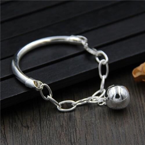 Genuine 925 Sterling Silver Unisex Chain-Link Bracelets Trendy Jewelry for Women Men Punk Solid Silver Bracelet With Round Beads