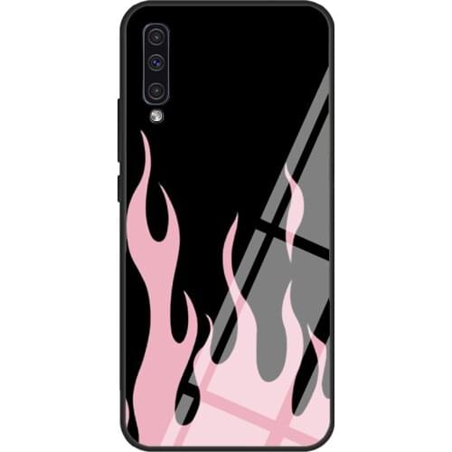 Pink Flames Pastel Goth Fire Pattern Tempered Glass Case For Samsung A51 A71 A31 A40 A50 A70 A20e A21S A12 A32 A52 A72 Cover