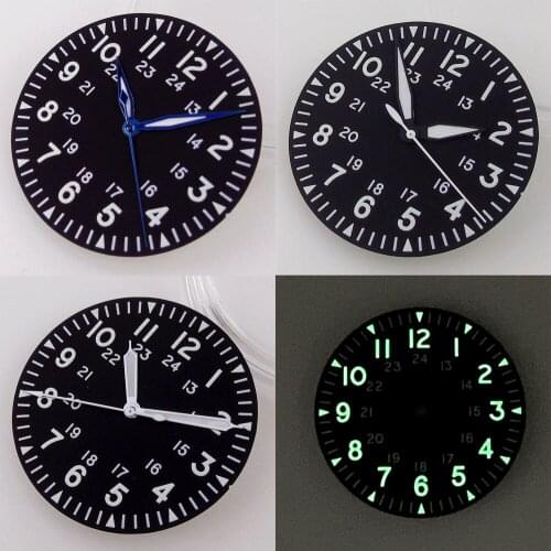 33.6mm Black Watch Dial+Hands Fit For NH35A/NH36A/Miyota 8215 821A 8205 DG2813 ST1612 Movement Green Lume Arabic Numerals
