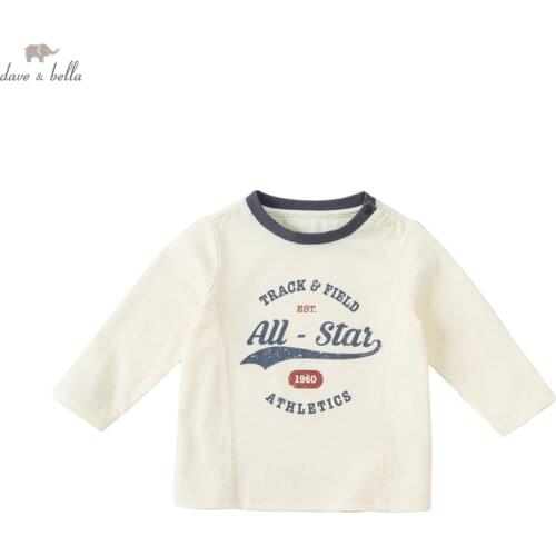 DBA18775 dave bella autumn baby boys casual letter print T-shirt children tops kids boy fashion tees