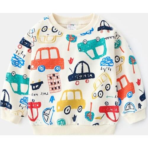 Childrens Hoodies 2-7 Y Baby Boys Casual Loose Sweatshirts Spring New Kids Cotton Car Print Pullovers For Boy Toddler Clothing