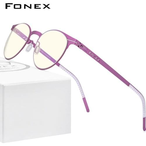 FONEX Anti Blue Light Blocking Glasses Women 2020 New Round UV Rays Filter Computer Gaming Screwless Eyeglasses Eyewear FAB014