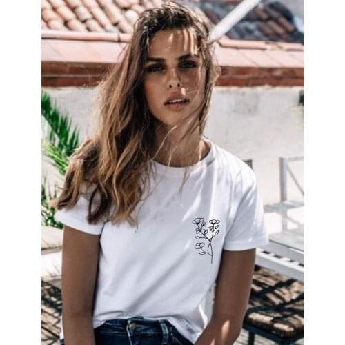 Cute Flower Print Summer Women T Shirt Fashion Kawaii Graphic Tees Female Harajuku Round Neck Streetwear Tops T-shirt Ropa Mujer