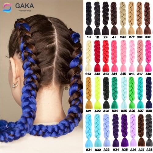 GAKA 40 Pure Colors Pink Grey Black Yaki Synthetic Jumbo Braiding Hair 24 Inches Long 100g/ Pack DIY Braids Hair Extensions