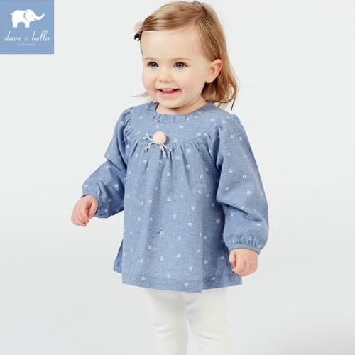 DB7380 dave bella spring baby girls clothing sets kids denim blue suit children toddler outfits high quality clothes