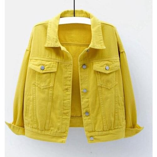 Womens denim jacket high quality spring autumn short coat jean jackets casual tops pink purple yellow white loose outerwear