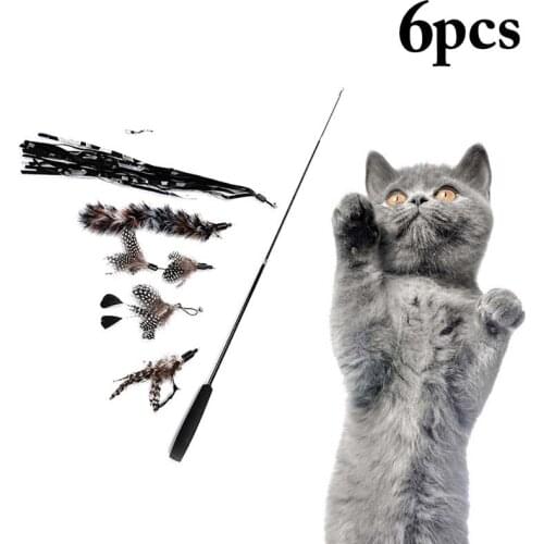 Legendog 6Pcs/Set Funny Cat Teaser Refill Toy Cat Favors Fake Feather Kitten Wand Replacement With Extendable Pole Pet Supplies